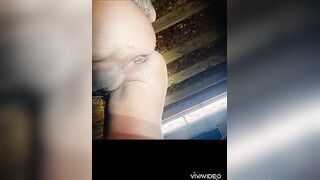 Hubby plumbs his bum outback with a giant faux-cock