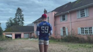 Delivery dude trussed up and plowed by hooded stud in deprived building