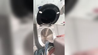 Public restroom peeing on the teach