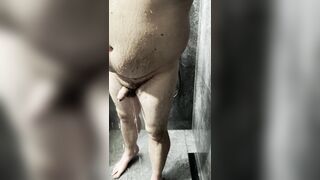 Round Hairy man Takes a Red-hot Douche - Witness My four Inch Schlong & Meaty Stomach Get Raw