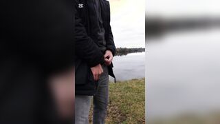 Masculine urinate Public Lake boy peeing