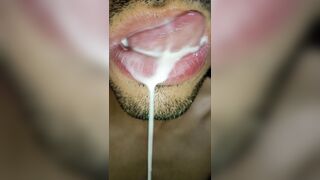jizm in my facehole, I have fun with your jizz, and I gulp it, macro shot, crazy homo, tongue, sloopy