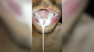 jizm in my facehole, I have fun with your jizz, and I gulp it, macro shot, crazy homo, tongue, sloopy