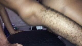 043 Sitting on wooly BIG BLACK COCK