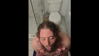 Wooly Sissy Clayton Munches Jizm On His Knees