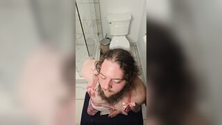 Wooly Sissy Clayton Munches Jizm On His Knees