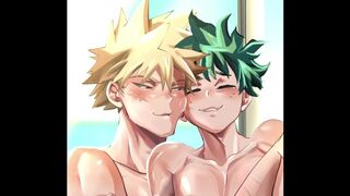 Spouses Kacchan and Deku in their building