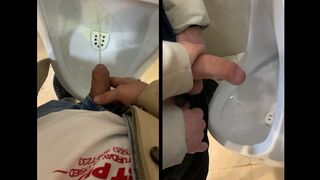 Fap off a fellows wood in a public rest room. risky