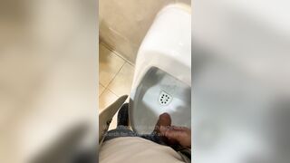 Fap off a fellows wood in a public rest room. risky