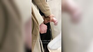 Fap off a fellows wood in a public rest room. risky