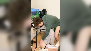 Stepbrother twunk deep throats my wood while I have fun a game and then takes out ten inch monster beef whistle