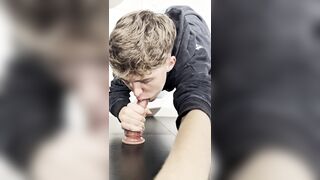Lad deepthroats your weenie in the public rest room