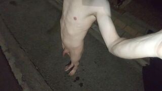 Downright nude on the street, frolicking with my pee, nearly caught two times