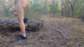 youngster frolicking with himself after a jog in the forest