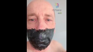 Liquid Spandex Gag - facehole sealed with multi-layers of ebony spandex! Mmmph