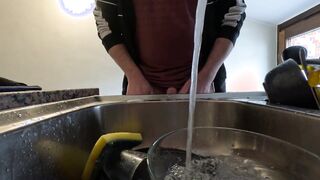 Washing dishes with urinate and spunk