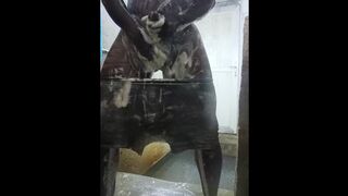 Peeing in trousers, washing my backside and shaggy knob then money-shot in the process