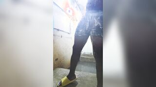 Peeing in trousers, washing my backside and shaggy knob then money-shot in the process