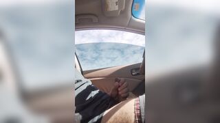 Risky drive and tugging off wide day light