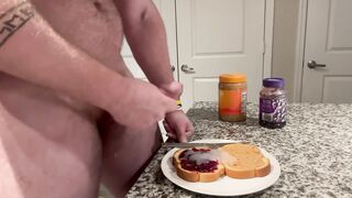 Dangled Milky Bodybuilder Munches a Jizm Sandwich with Numerous Geysers