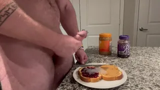 Dangled Milky Bodybuilder Munches a Jizm Sandwich with Numerous Geysers