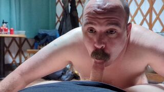 Bust Drizzle in the Yurt - Mister Moustache deep throats Rustys grizzly fuck-stick until it ejaculates - cornfedMTdads
