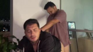 Fuckfest with my pal privately and jizz inwards on the terrace of the mansion