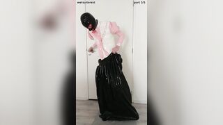 Putting on another lengthy spandex micro-skirt over microskirt, half-shirt, protection pantyhose and underpants, layers