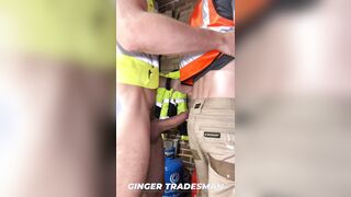 massive Suspended manmeat smashes Ginger Tradesman’s crevice and glazes him with jism