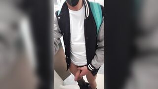 Wanking off and spunking with my trousers down to my ankles at the Chicago airport douche