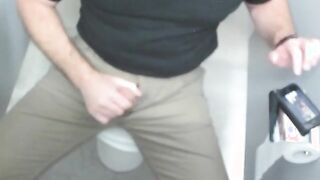 Jacking-off in the office restroom stall