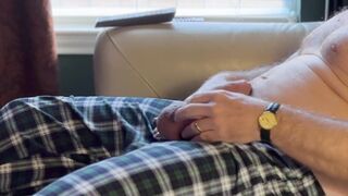 Gay-for-pay Elder Boy Grandfather G Wanks & Blows a load in PJs!!