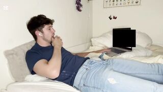 Milking off while eyeing porno