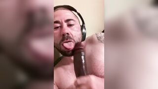 Deepthroating huge dark-hued bone like the faggot I am