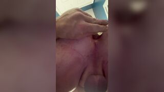 Sleek plump sissy butt-plugs her crevice while encaged.