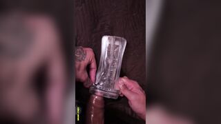 BRIEF Large Unshaved Shaft Parent Pounding a Translucent Fleshlight and Cramming It with Spunk