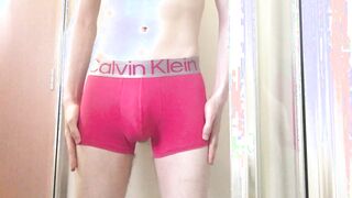Urinating Myself in my Taut Rosy Calvin Klein Boxer Boxers