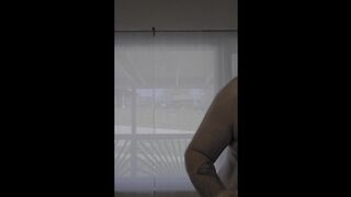 Truck drives by as I masturbate off in front of window