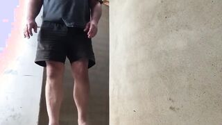 De-robe bare at public restroom jack off outside