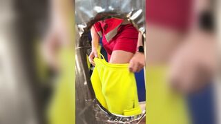 Strung up gang gloryhole Internal ejaculation Ginger Tradesman takes three big shafts.