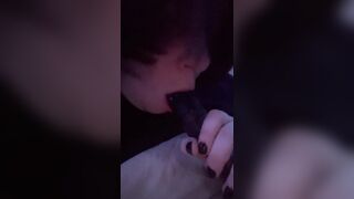 Deepthroating my fake penis getting it cute and humid