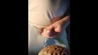 Crossdresser peeing and tugging on chocolate egg tasteeee