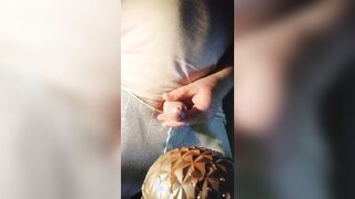 Crossdresser peeing and tugging on chocolate egg tasteeee
