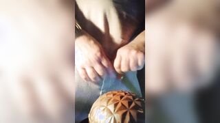 Crossdresser peeing and tugging on chocolate egg tasteeee