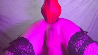 Doggystyle spunking with a large wall mounted knotted fake penis in my taut ass-fuck