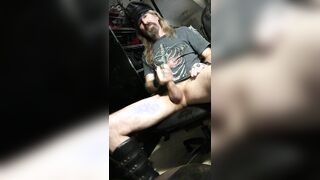 Longhair stud shoots in Emo NewRock shoes, leather cop hat - sight from the floor