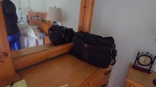 Glossy blue latex trousers