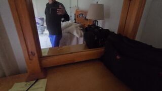 Glossy blue latex trousers