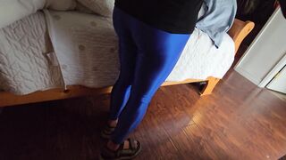 Glossy blue latex trousers