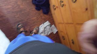 Glossy blue latex trousers